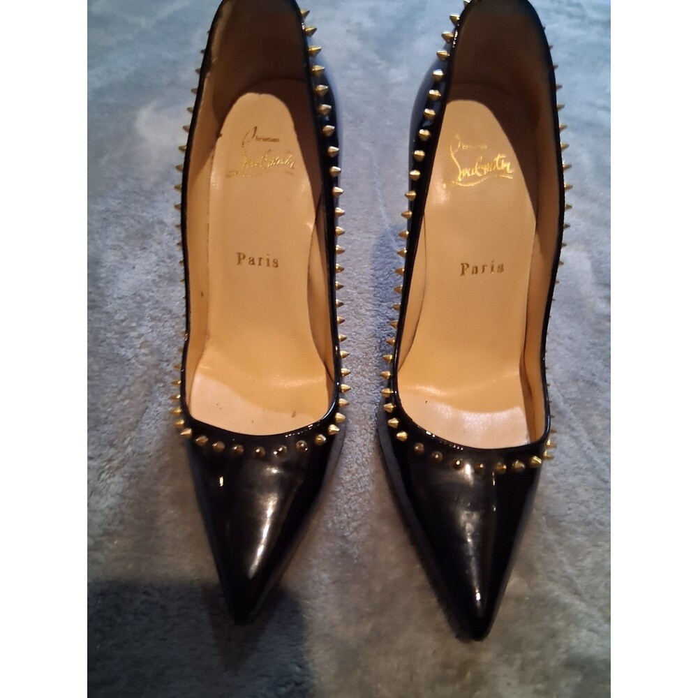 Christian Louboutin Patent Leather Black With Gold  Spiked Heels Size 36 (5.5)*